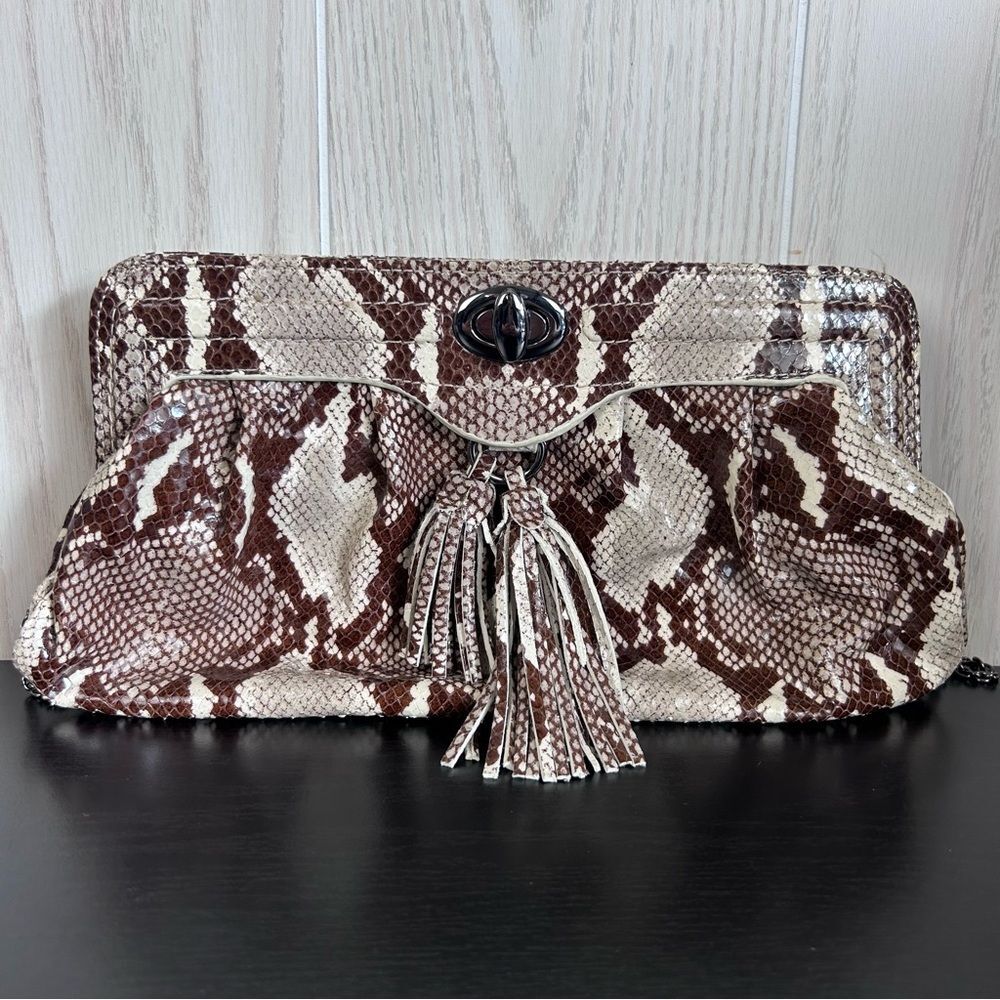 Sabina New York Genuine Leather Elegant Snakeskin Clutch Shoulder Purse